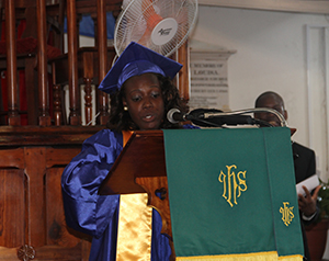 Charlestown Secondary School’s Caribbean Certificate of Secondary Level Competence (CCSLC) Valedictorian Ochanta Parris delivering her Valedictory speech